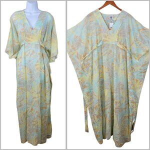 New Tropical Lifestyle Kaftan Dress One Size Medium Large XL Muumuu Floral Gauze